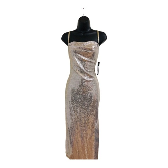 Bebe silver sequin cowl neck adjustable strap‎ slip style gown dress size large - Picture 6 of 15